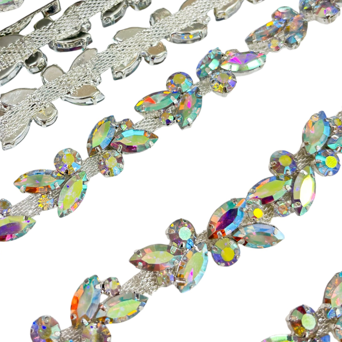 Non Hot-Fix Rhinestone Trimming (for shoes & garments)  25cm strips. (Light Pink; Emerald & Crystal AB)