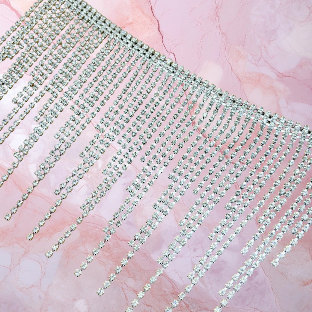 Rhinestone Crystal Non Hot-Fix Fringe 12cm wide x 12cm long.