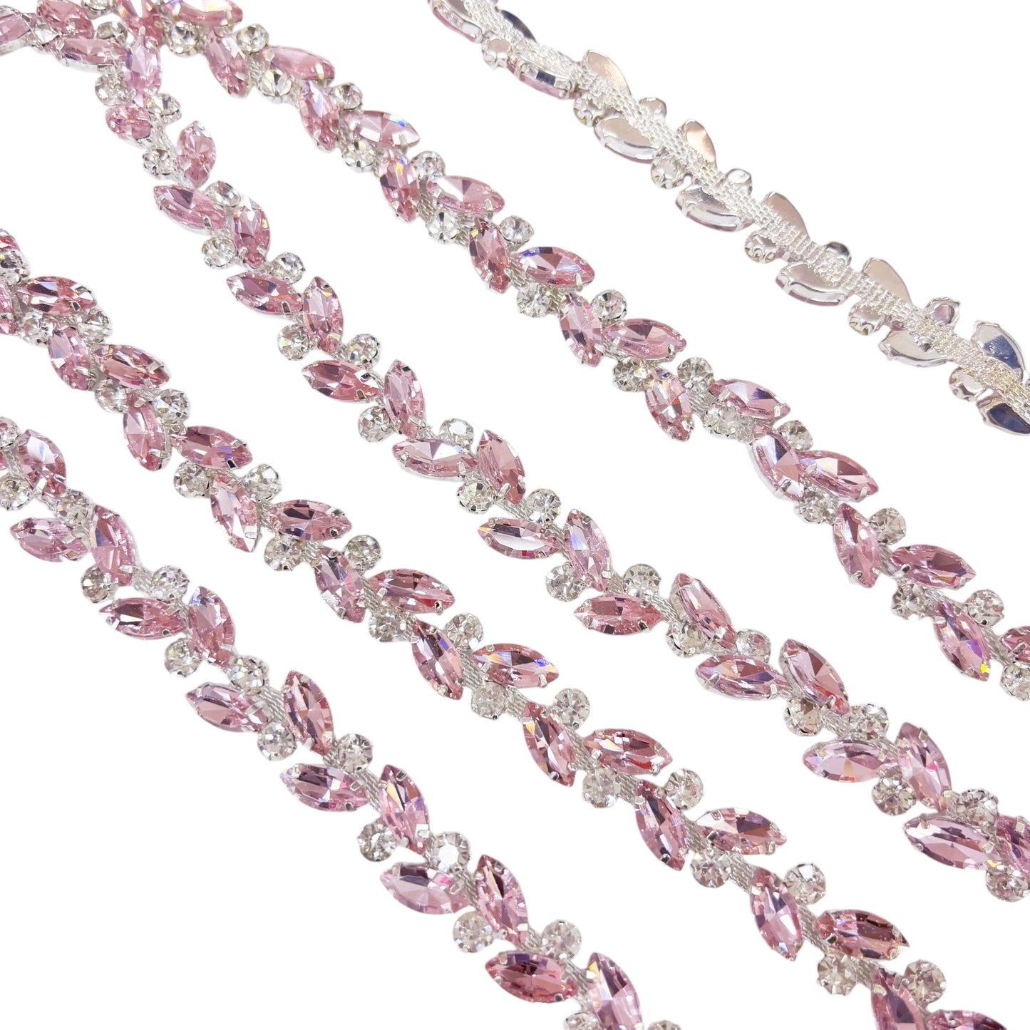 Non Hot-Fix Rhinestone Trimming (for shoes & garments)  25cm strips. (Light Pink; Emerald & Crystal AB)